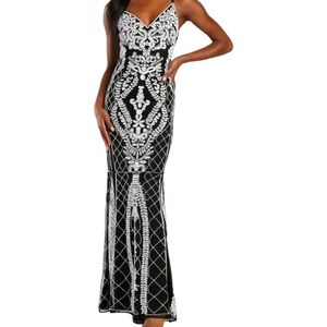 Lulus Beaded Black and White Evening Gown
